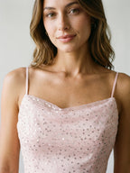 Blushing Pink Tulle A-Line Cowl Neck Back Zip Short Homecoming Dress with Sequins - Curvevia