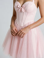Blushing Pink Tulle A-Line Halter Criss-Cross Short Homecoming Dress with Bow - Curvevia