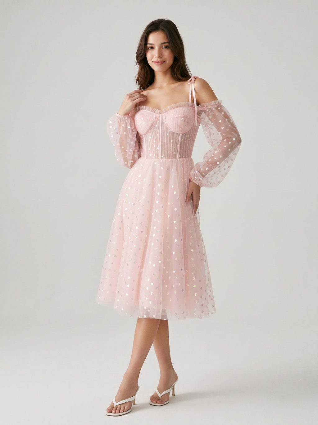 Blushing Pink Tulle A-Line Sweetheart Back Zip Short Homecoming Dress with Sequins - Curvevia