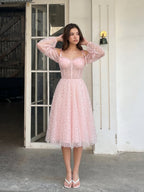 Blushing Pink Tulle A-Line Sweetheart Back Zip Short Homecoming Dress with Sequins - Curvevia