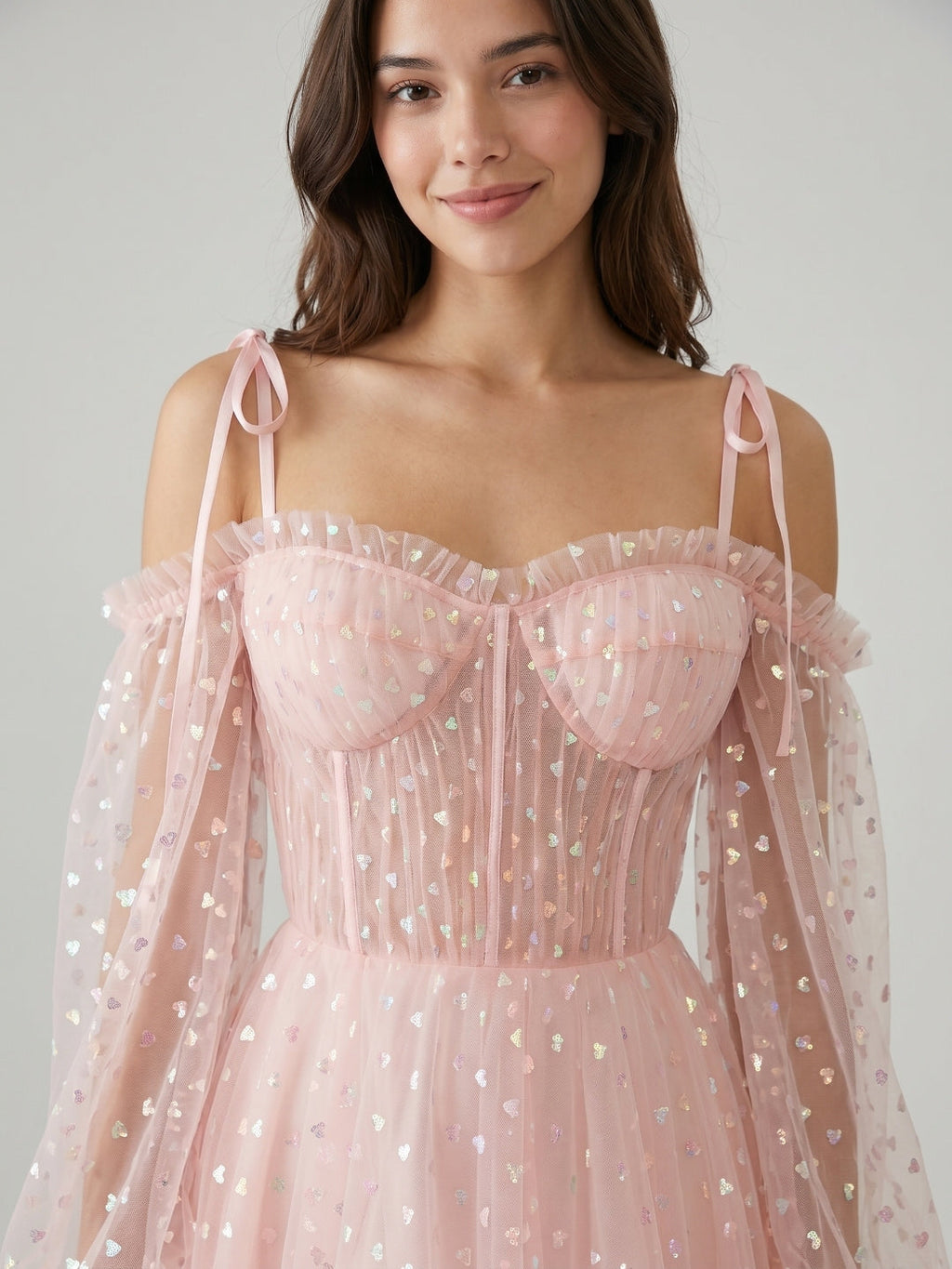 Blushing Pink Tulle A-Line Sweetheart Back Zip Short Homecoming Dress with Sequins - Curvevia