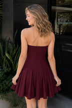 Sky Blue Strapless Satin Pleated A-line Short Wedding Guest Dress - Curvevia