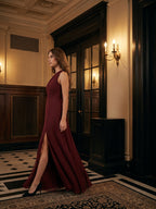 Burgundy Chiffon A-Line One Shoulder Lace-up Ankle-Length Bridesmaid Dress - Curvevia
