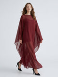 Burgundy Chiffon Sheath Scoop Neck Illusion Ankle-Length Bridesmaid Dress with Cape - Curvevia