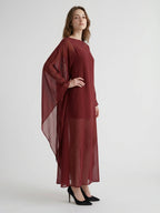 Burgundy Chiffon Sheath Scoop Neck Illusion Ankle-Length Bridesmaid Dress with Cape - Curvevia