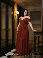 Burgundy Chiffon V-Neck Back Zip A-Line Ankle-Length Plus Size Bridesmaid Dress - Curvevia