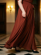 Burgundy Chiffon V-Neck Back Zip A-Line Ankle-Length Plus Size Bridesmaid Dress - Curvevia