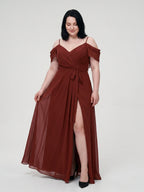 Burgundy Chiffon V-Neck Back Zip A-Line Ankle-Length Plus Size Bridesmaid Dress - Curvevia