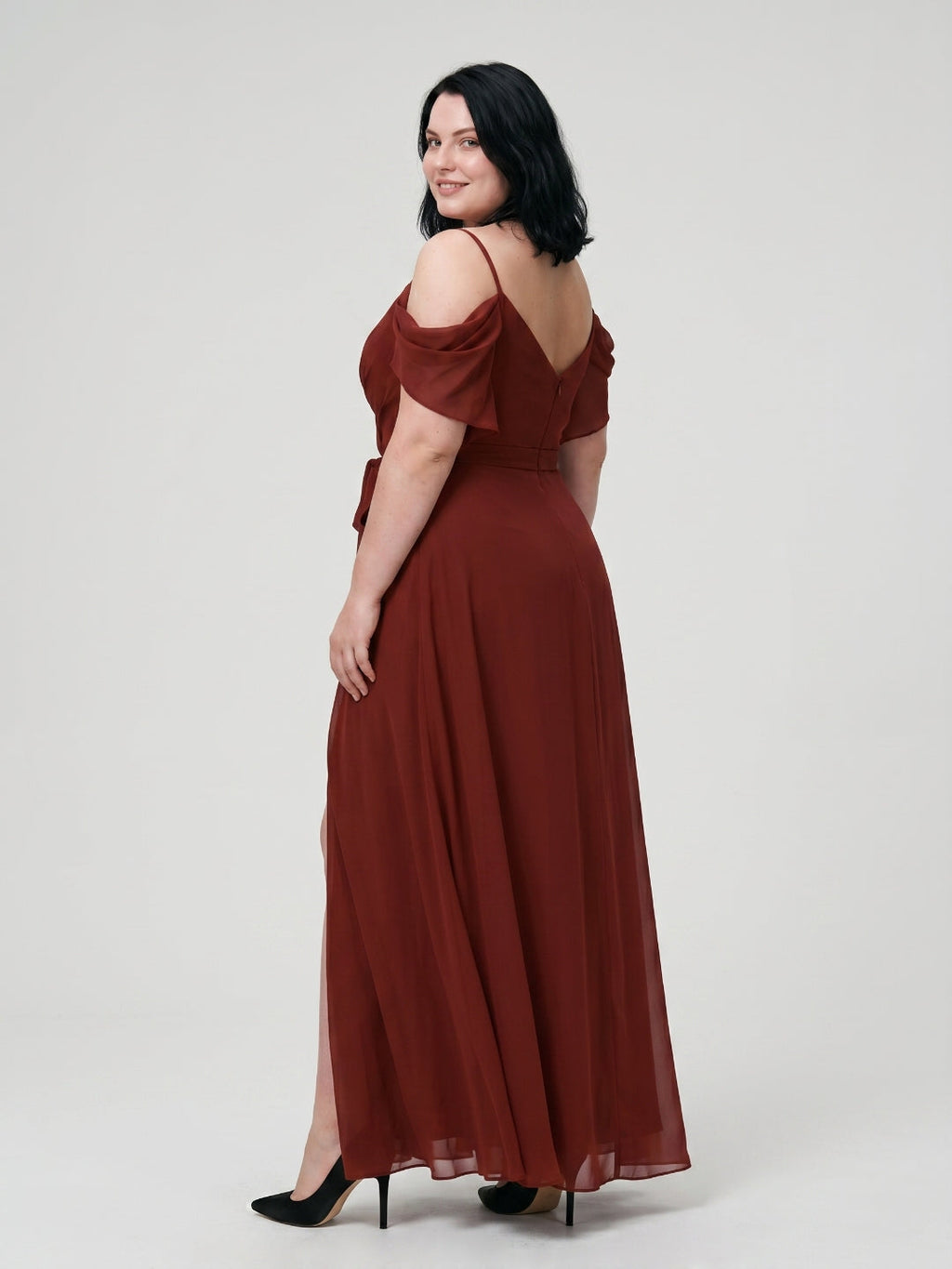 Burgundy Chiffon V-Neck Back Zip A-Line Ankle-Length Plus Size Bridesmaid Dress - Curvevia