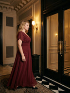 Burgundy Chiffon V-Neck Lace-up A-Line Ankle-Length Plus Size Bridesmaid Dress - Curvevia
