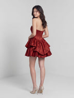 Burgundy Satin A-Line Sweetheart Back Zip Short Homecoming Dress with Pleating - Curvevia