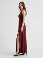 Burgundy Satin Column One Shoulder Lace-up Ankle-Length Bridesmaid Dress - Curvevia