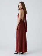 Burgundy Satin Mermaid Cowl Neck Backless Floor-Length Bridesmaid Dress with Bow - Curvevia
