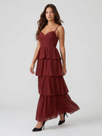 Burgundy Chiffon A-Line Sweetheart Backless Ankle-Length Bridesmaid Dress with Ruffles - Curvevia