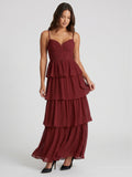 Burgundy Chiffon A-Line Sweetheart Backless Ankle-Length Bridesmaid Dress with Ruffles - Curvevia