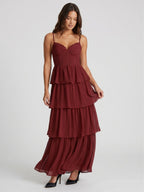 Burgundy Chiffon A-Line Sweetheart Backless Ankle-Length Bridesmaid Dress with Ruffles - Curvevia