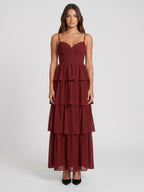 Burgundy Chiffon A-Line Sweetheart Backless Ankle-Length Bridesmaid Dress with Ruffles - Curvevia