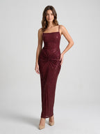 Burgundy Stretch Knit Sheath Backless Floor-Length Dress - Curvevia