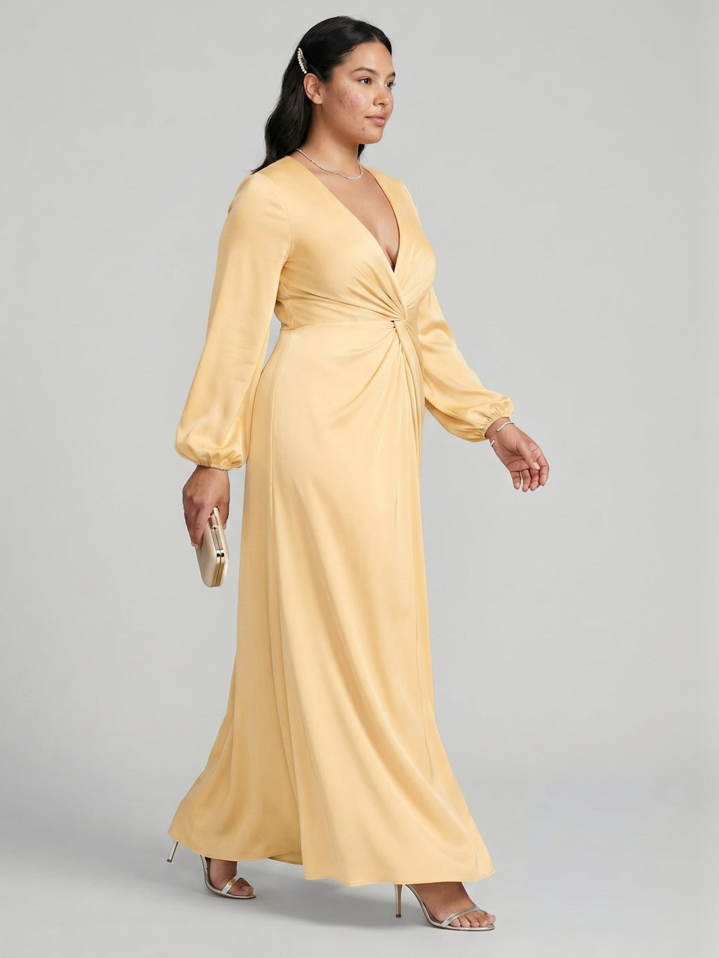 Fluid Butter Matte Satin A-Line Square Neck Backless Ankle-Length Plus Size Bridesmaid Dress - Curvevia