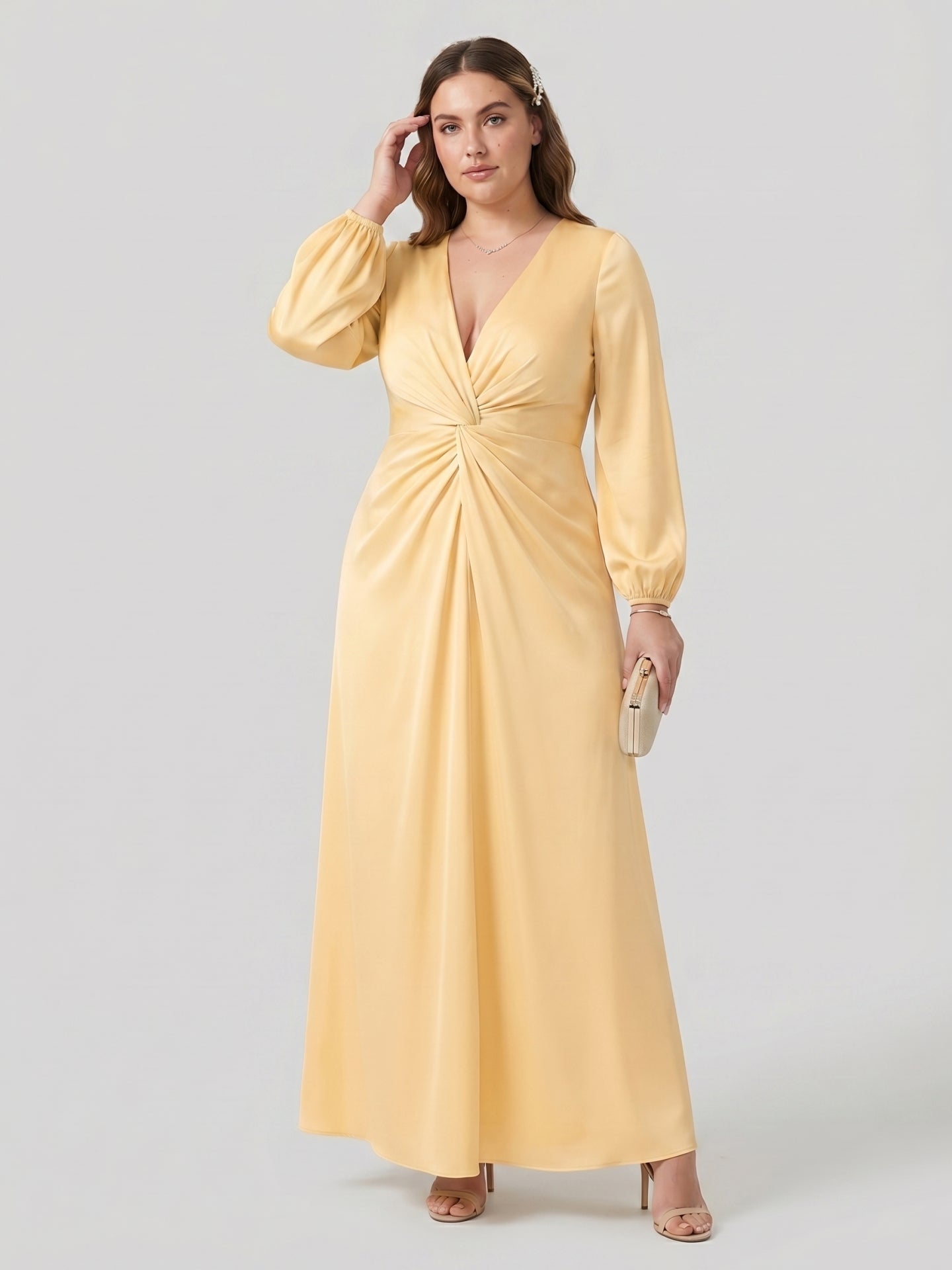 Fluid Butter Matte Satin A-Line Square Neck Backless Ankle-Length Plus Size Bridesmaid Dress - Curvevia
