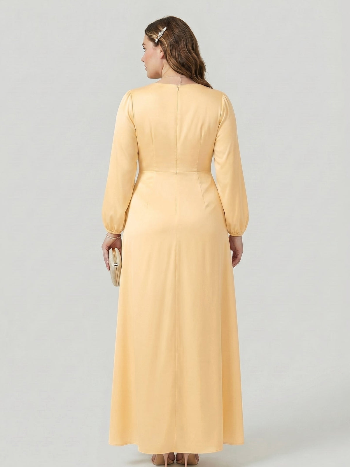 Fluid Butter Matte Satin A-Line Square Neck Backless Ankle-Length Plus Size Bridesmaid Dress - Curvevia
