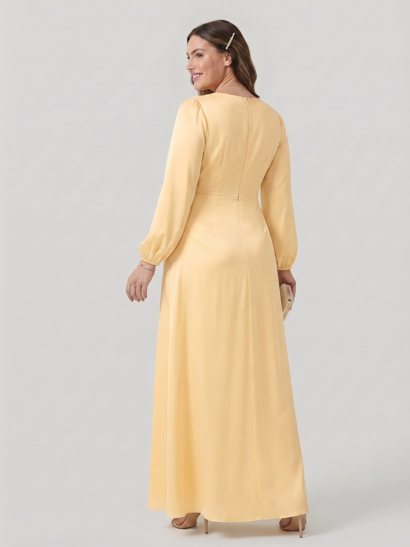 Fluid Butter Matte Satin A-Line Square Neck Backless Ankle-Length Plus Size Bridesmaid Dress - Curvevia