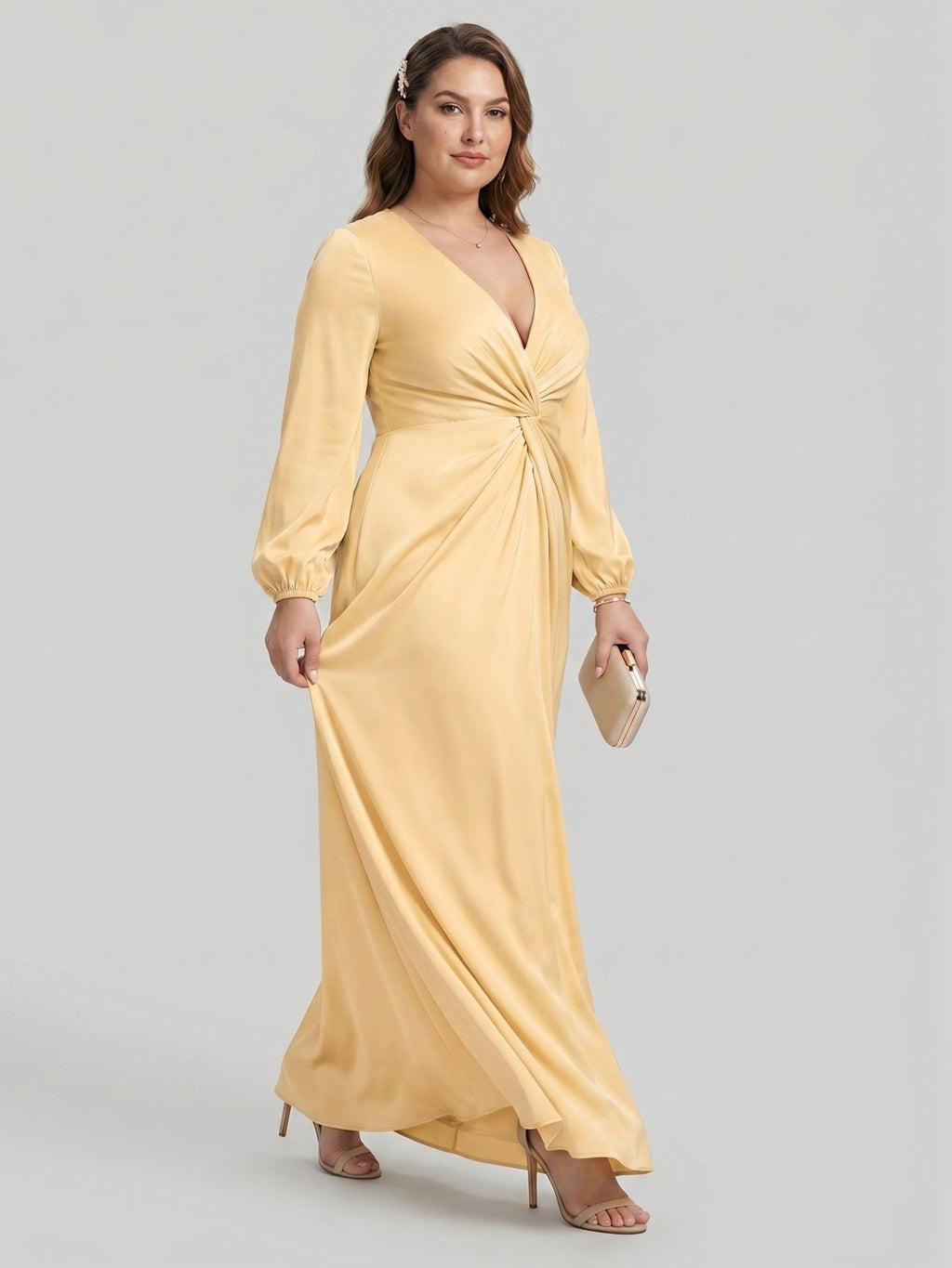 Fluid Butter Matte Satin A-Line Square Neck Backless Ankle-Length Plus Size Bridesmaid Dress - Curvevia