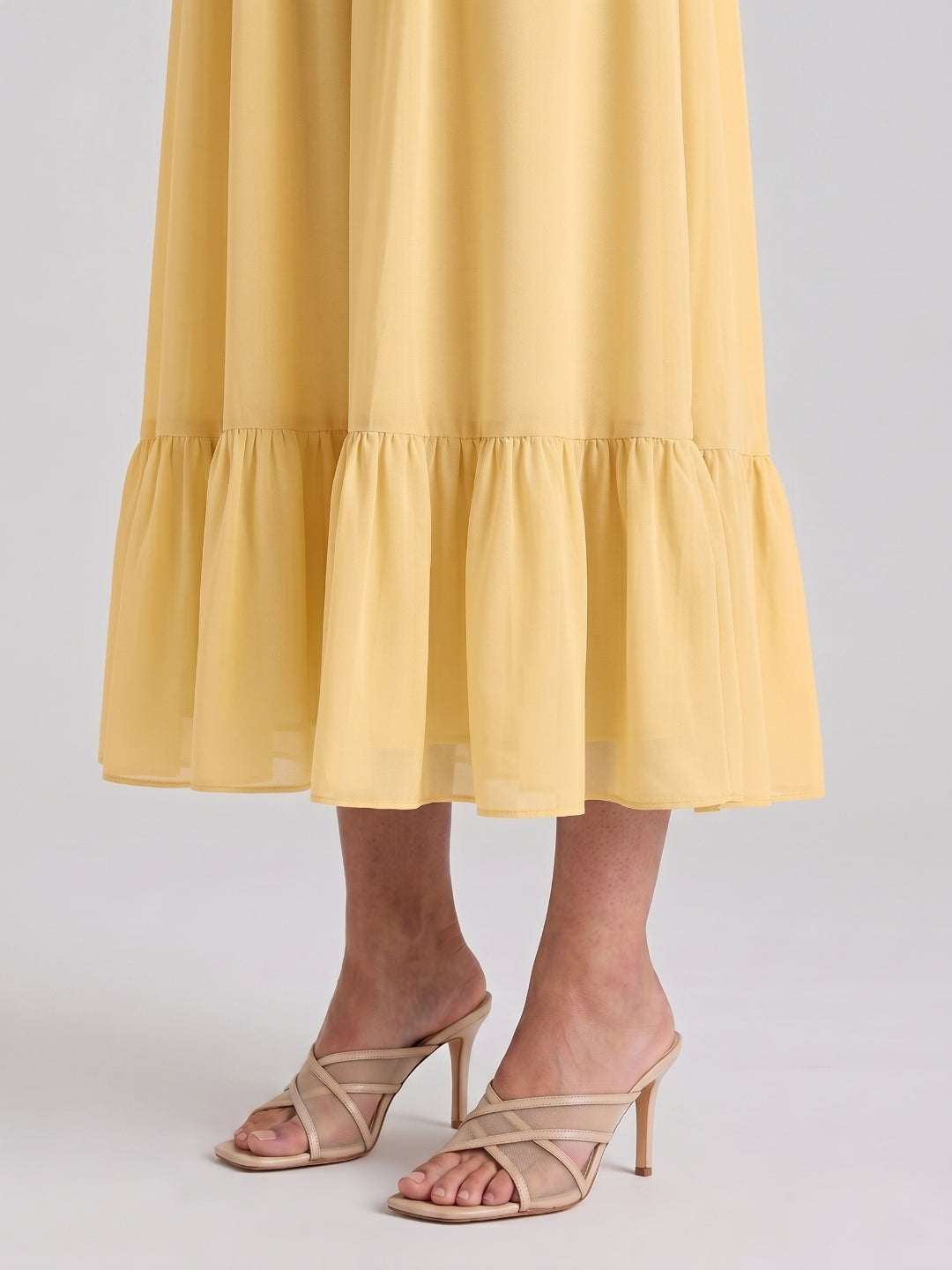 Butter Chiffon A-Line V-Neck V-Back Ankle-Length Bridesmaid Dress with Ruffles - Curvevia