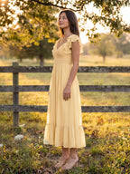 Butter Chiffon A-Line V-Neck V-Back Ankle-Length Bridesmaid Dress with Ruffles - Curvevia