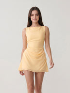 Butter Chiffon Sheath Scoop Neck Side Zip Short Birthday Dress with Pleating - Curvevia