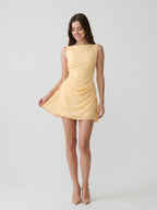 Butter Chiffon Sheath Scoop Neck Side Zip Short Birthday Dress with Pleating - Curvevia