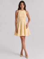 Butter Jacquard A-Line Scoop Neck Backless Short Dress with Bow - Curvevia
