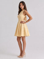 Butter Jacquard A-Line Scoop Neck Backless Short Dress with Bow - Curvevia