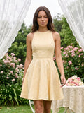 Butter Jacquard A-Line Scoop Neck Backless Short Dress with Bow - Curvevia