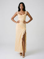 Butter Lace Sheath Square Neck Floor-Length Evening Dress - Curvevia