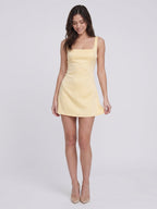 Butter Matte Satin A-Line Square Neck Back Zip Short Prom Dress - Curvevia