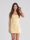 Butter Matte Satin A-Line Square Neck Back Zip Short Prom Dress - Curvevia