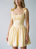 Butter Matte Satin A-Line Square Neck Backless Short Homecoming Dress with Pleating - Curvevia