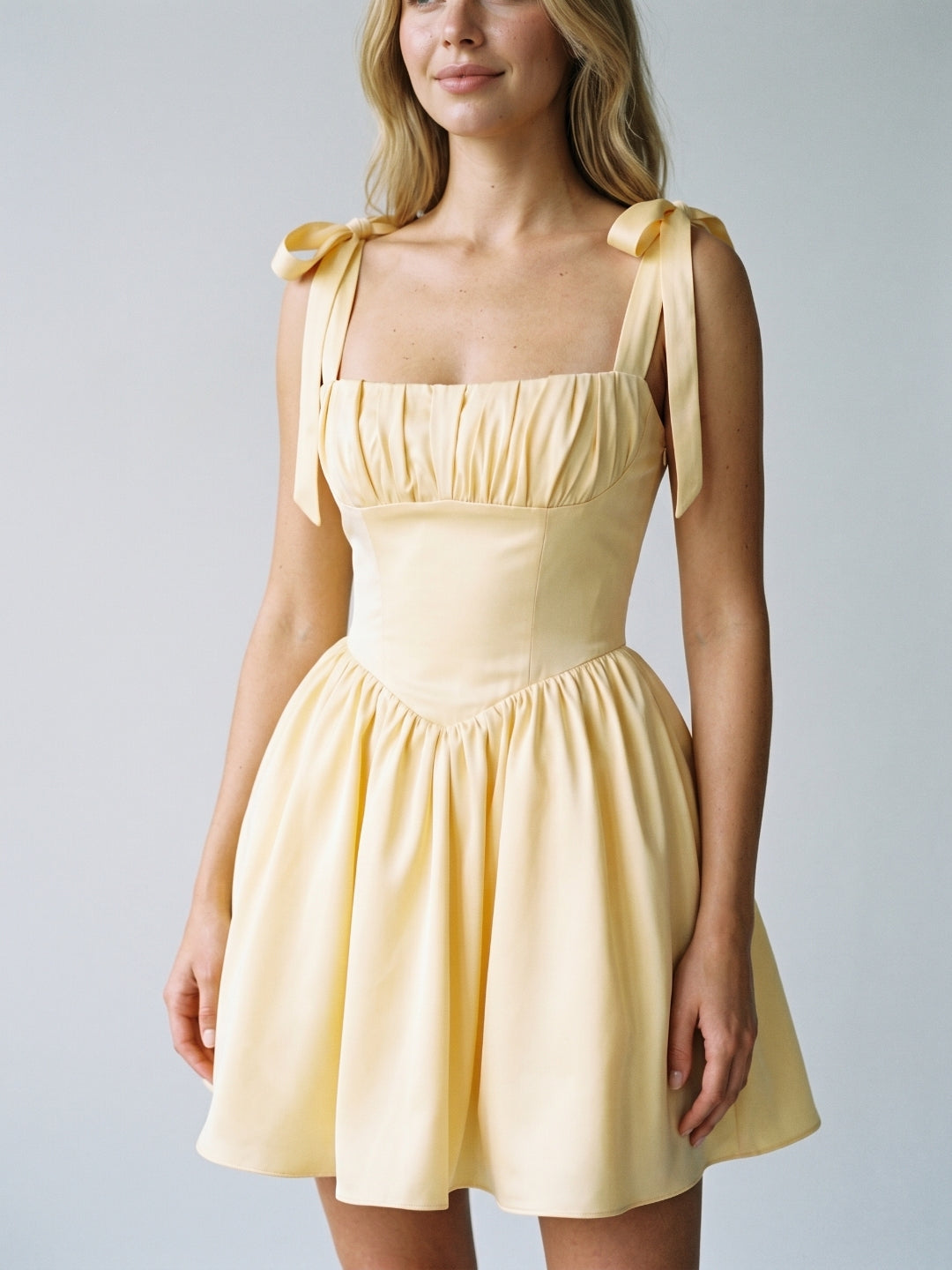 Butter Matte Satin A-Line Square Neck Backless Short Homecoming Dress with Pleating - Curvevia