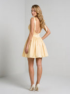 Butter Matte Satin A-Line Square Neck Backless Short Homecoming Dress with Pleating - Curvevia
