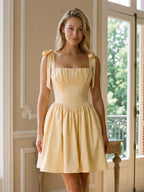 Butter Matte Satin A-Line Square Neck Backless Short Homecoming Dress with Pleating - Curvevia