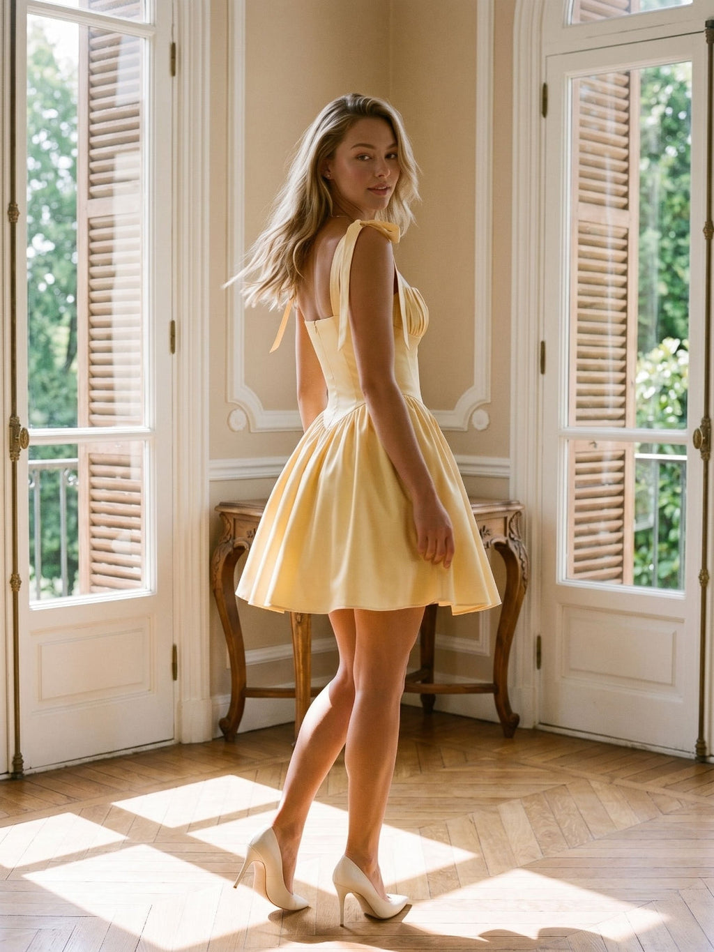 Butter Matte Satin A-Line Square Neck Backless Short Homecoming Dress with Pleating - Curvevia