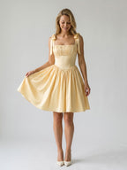 Butter Matte Satin A-Line Square Neck Backless Short Homecoming Dress with Pleating - Curvevia
