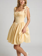 Butter Matte Satin A-Line Square Neck Backless Short Homecoming Dress with Pleating - Curvevia