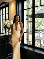 Butter Matte Satin Sheath V-Neck Backless Floor-Length Dress - Curvevia