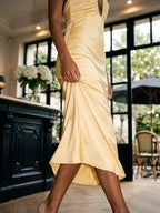 Butter Matte Satin Sheath V-Neck Backless Floor-Length Dress - Curvevia