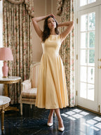 Butter Satin A-Line Scoop Neck Back Zip Tea-Length Dress - Curvevia