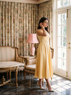 Butter Satin A-Line Scoop Neck Back Zip Tea-Length Dress - Curvevia