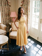 Butter Satin A-Line Scoop Neck Back Zip Tea-Length Dress - Curvevia