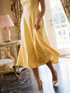 Butter Satin A-Line Scoop Neck Back Zip Tea-Length Dress - Curvevia